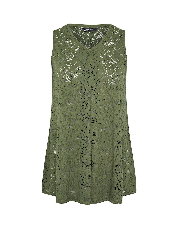 Yours Curve Green Broderie Anglaise Vest - Image 5 of 5