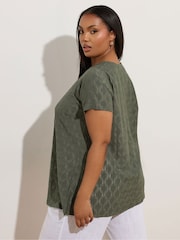 Yours Curve Green Anglaise Broderie Swing Top - Image 3 of 5