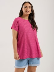 Yours Curve Pink Anglaise Broderie Swing Top - Image 1 of 5