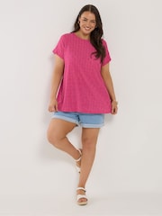 Yours Curve Pink Anglaise Broderie Swing Top - Image 2 of 5