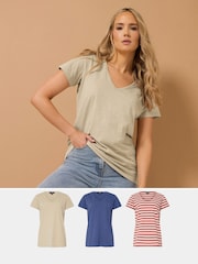 Long Tall Sally Pink 100% Cotton V-Neck T-Shirts 3 Pack - Image 1 of 8