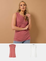 Long Tall Sally Pink 100% Cotton Sleeveless Henley T-Shirts 2 Pack - Image 1 of 7