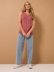 Long Tall Sally Pink 100% Cotton Sleeveless Henley T-Shirts 2 Pack - Image 4 of 7