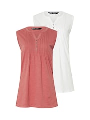 Long Tall Sally Pink 100% Cotton Sleeveless Henley T-Shirts 2 Pack - Image 6 of 7