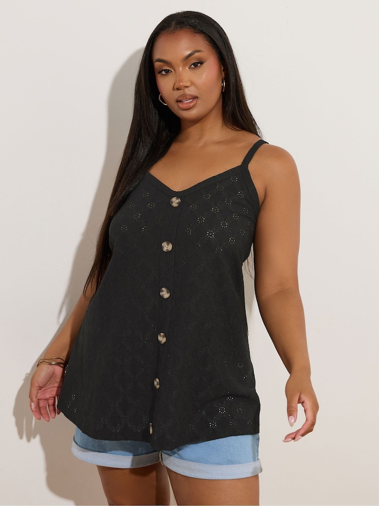 Yours Curve Black Anglaise Button Swing Vest - Image 1 of 5