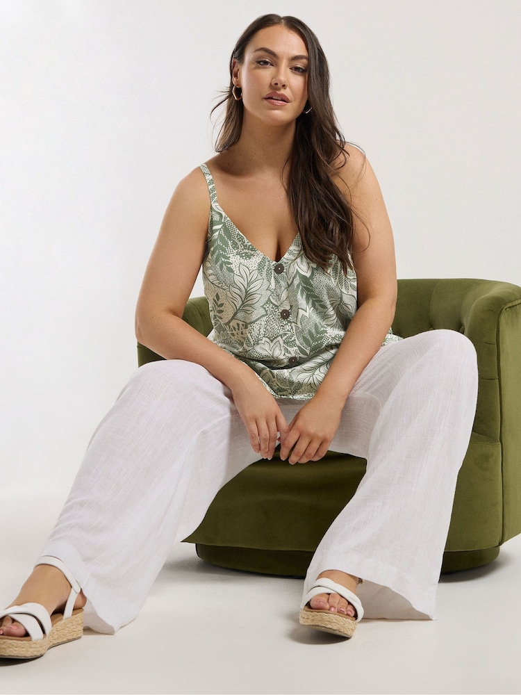Yours Curve Green Button Woven Cami - Image 2 of 5 Yours Curve Green Button Woven Cami - Image 2 of 5