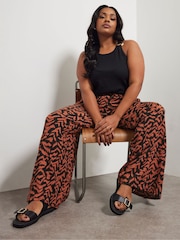 Yours Curve Black Abstract Structured Wide Leg Trousers - Image 1 of 6