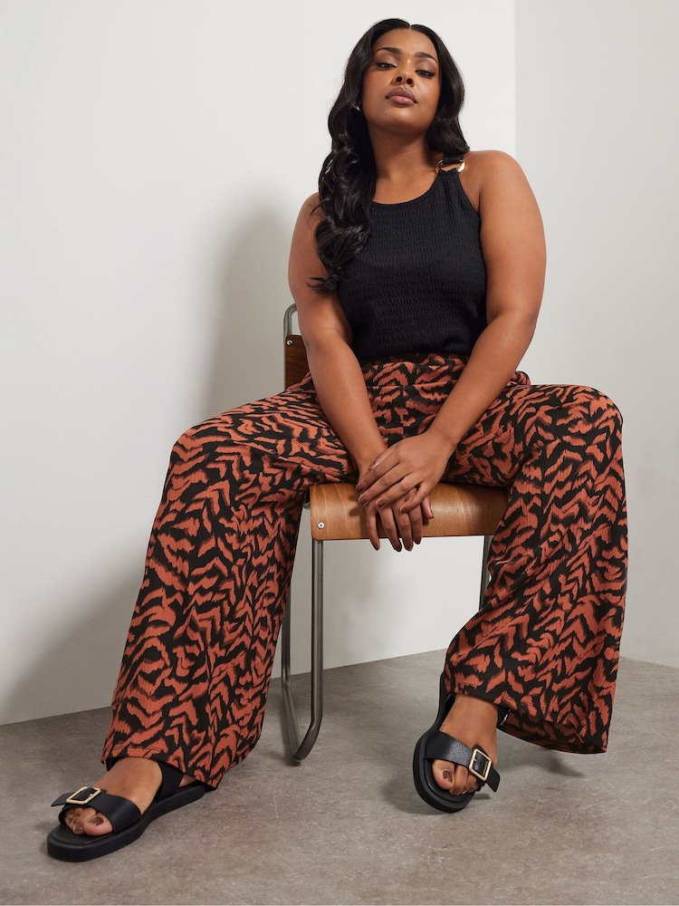 Yours Curve Black Abstract Structured Wide Leg Trousers - Image 1 of 6 Yours Curve Black Abstract Structured Wide Leg Trousers - Image 1 of 6