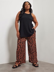 Yours Curve Black Abstract Structured Wide Leg Trousers - Image 4 of 6