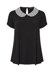 Yours Curve Black Collar Ribbed Swing Top - Image 5 of 5