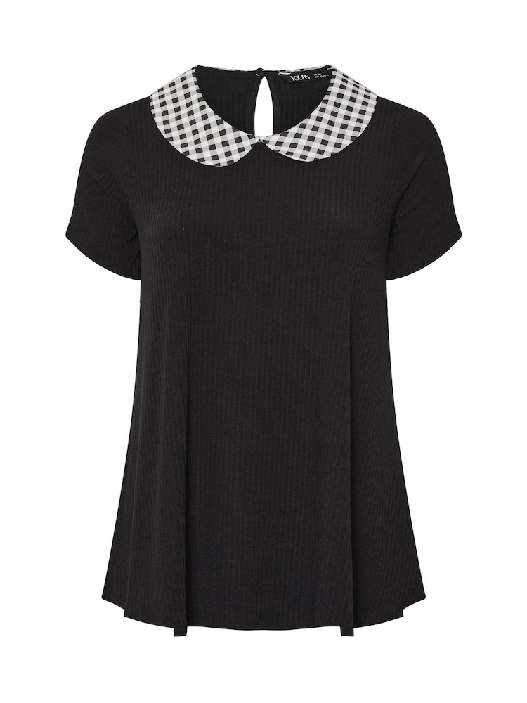 Yours Curve Black Collar Ribbed Swing Top - Image 5 of 5