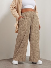 Yours Curve Brown Abstract Structured Wide Leg Trousers - Image 2 of 6