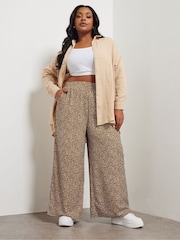 Yours Curve Brown Abstract Structured Wide Leg Trousers - Image 3 of 6