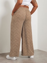 Yours Curve Brown Abstract Structured Wide Leg Trousers - Image 4 of 6