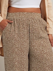 Yours Curve Brown Abstract Structured Wide Leg Trousers - Image 5 of 6