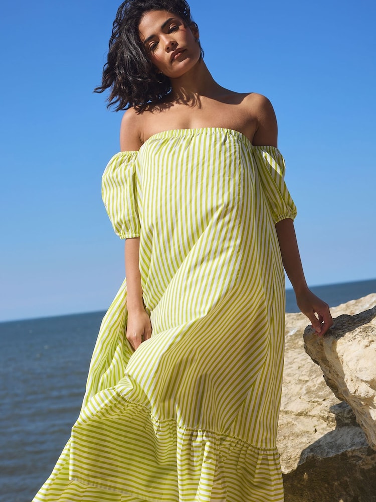 PixieGirl Petite Bardot Sea Leaf 100% Cotton Maxi Dress - Imagen 1 de 6