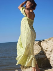 PixieGirl Petite Bardot Sea Leaf 100% Cotton Maxi Dress - Imagen 2 de 6