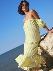 PixieGirl Petite Bardot Sea Leaf 100% Cotton Maxi Dress - Imagen 3 de 6