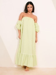 PixieGirl Petite Bardot Sea Leaf 100% Cotton Maxi Dress - Imagen 4 de 6