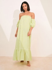 PixieGirl Petite Bardot Sea Leaf 100% Cotton Maxi Dress - Imagen 5 de 6
