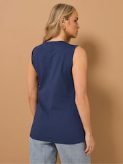 Long Tall Sally Blue 100% Cotton Sleeveless Henley T-Shirts 2 Pack - Image 4 of 8