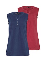 Long Tall Sally Blue 100% Cotton Sleeveless Henley T-Shirts 2 Pack - Image 6 of 8
