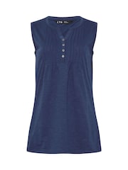 Long Tall Sally Blue 100% Cotton Sleeveless Henley T-Shirts 2 Pack - Image 7 of 8