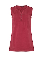 Long Tall Sally Blue 100% Cotton Sleeveless Henley T-Shirts 2 Pack - Image 8 of 8