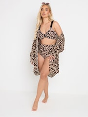 Yours Curve Black Animal Stand Collar Beach Shirt - Image 1 of 6