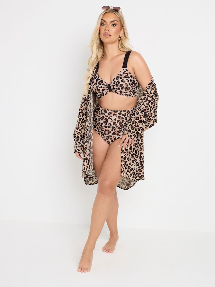 Yours Curve Black Animal Stand Collar Beach Shirt - Image 1 of 6
