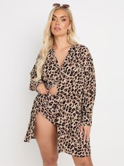 Yours Curve Black Animal Stand Collar Beach Shirt - Image 2 of 6