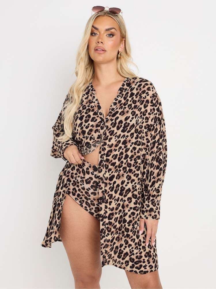 Yours Curve Black Animal Stand Collar Beach Shirt - Image 2 of 6
