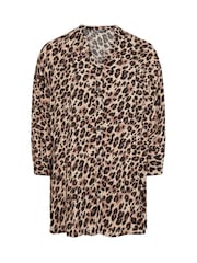 Yours Curve Black Animal Stand Collar Beach Shirt - Image 6 of 6