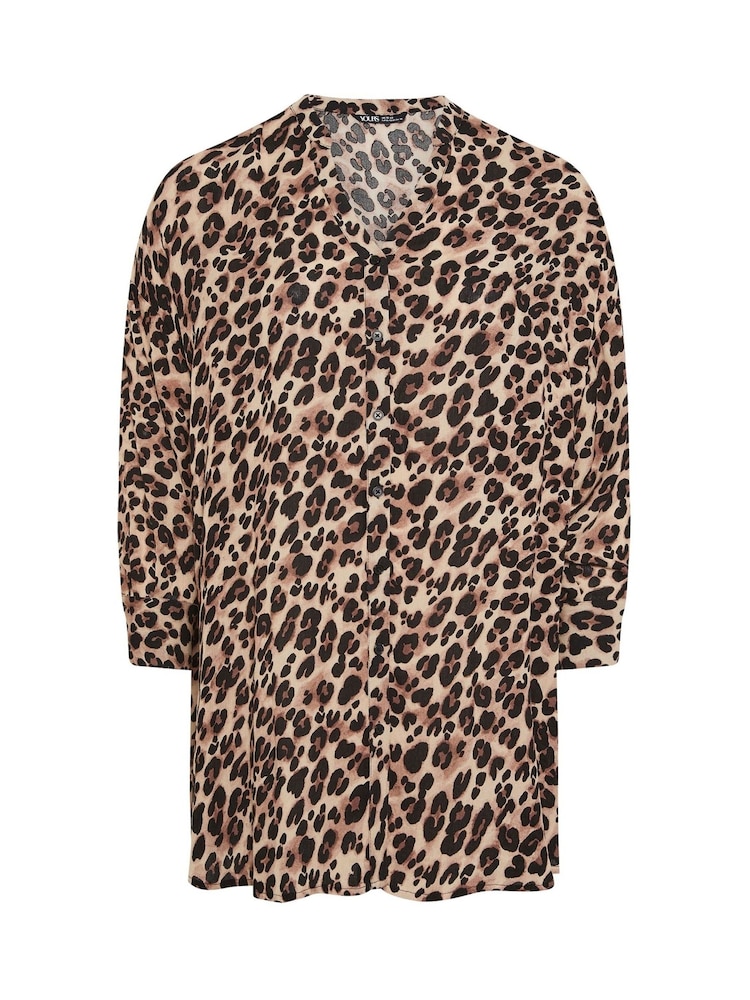 Yours Curve Black Animal Stand Collar Beach Shirt - Image 6 of 6