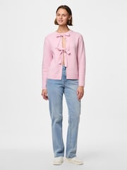 PIECES Pink Tie Front Knitted Cardigan - Image 1 of 3