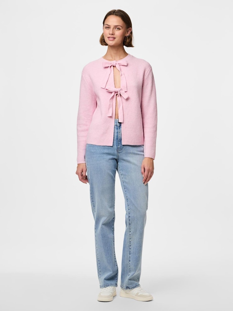 PIECES Pink Tie Front Knitted Cardigan - Image 1 of 3