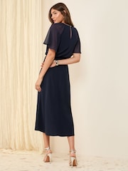 Friends Like These Navy Scuba Chiffon Flutter Sleeve Midi Dress - Image 4 of 4