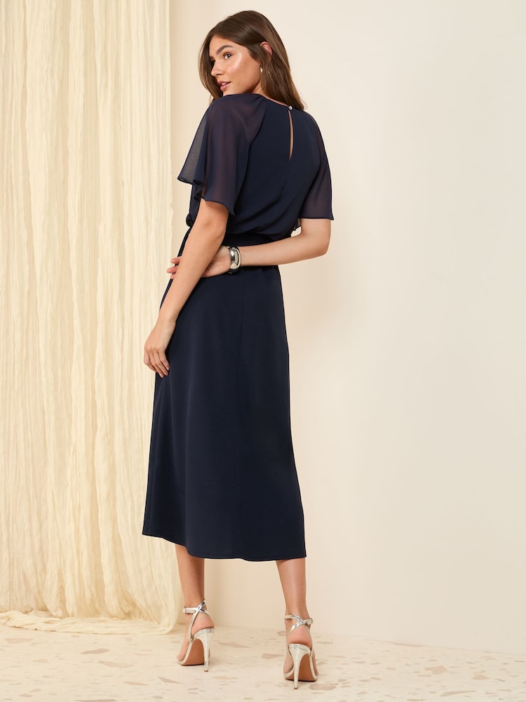 Friends Like These Navy Scuba Chiffon Flutter Sleeve Midi Dress - Image 4 of 4