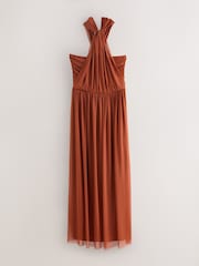 Rust Brown Mesh Multiway Bridesmaid Wedding Maxi Dress - Image 1 of 4