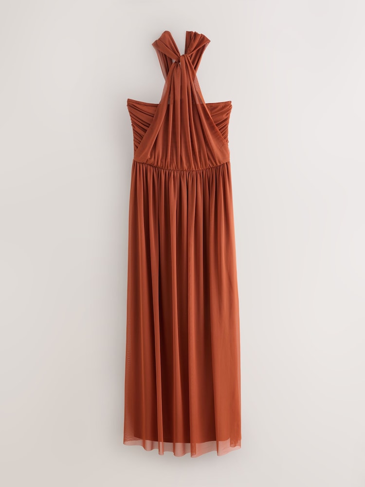 Rust Brown Mesh Multiway Bridesmaid Wedding Maxi Dress - Image 1 of 4