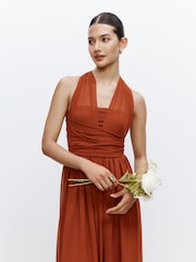 Rust Brown Mesh Multiway Bridesmaid Wedding Maxi Dress - Image 5 of 11