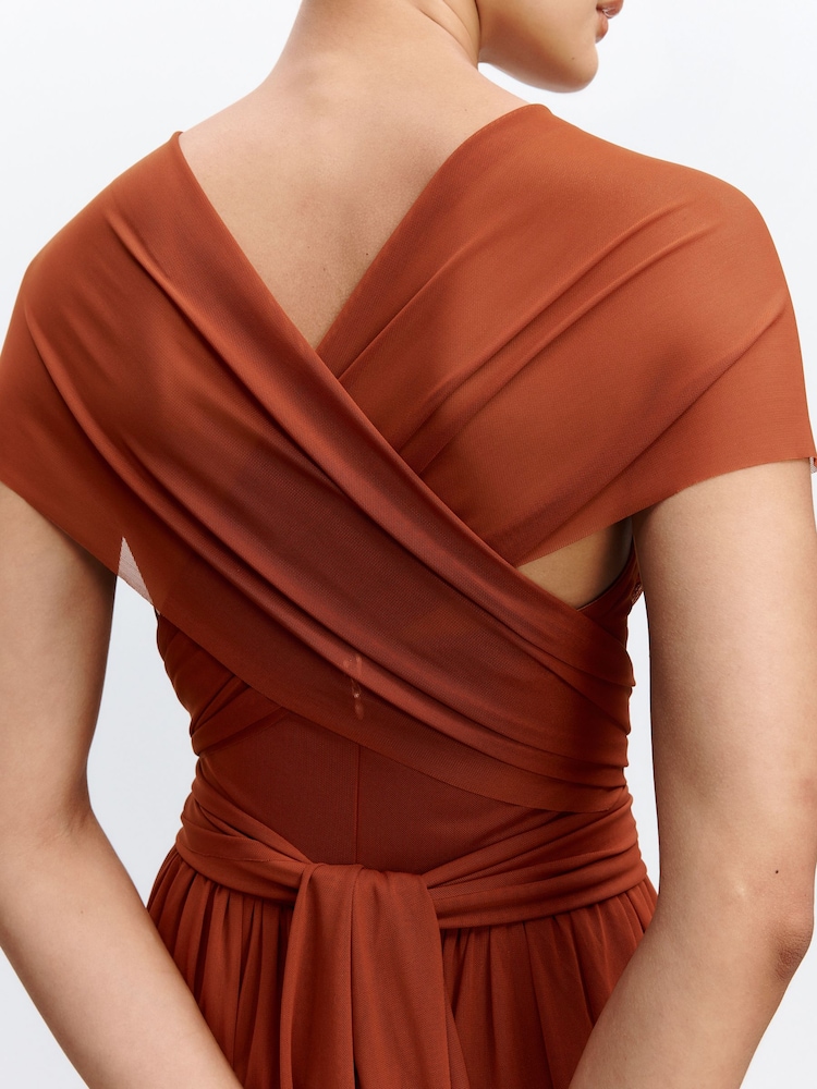 Buy Rust Brown Mesh Multiway Wedding Guest Bridesmaid Maxi Dress