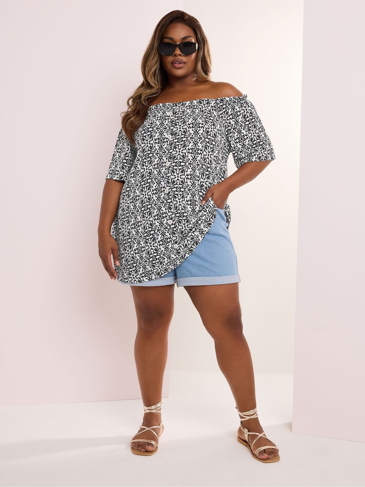 Yours Curve Black Frill Bardot Blouse - Image 2 of 5