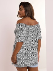 Yours Curve Black Frill Bardot Blouse - Image 3 of 5