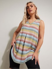 Yours Curve Pink Striped Vest - Image 1 of 5