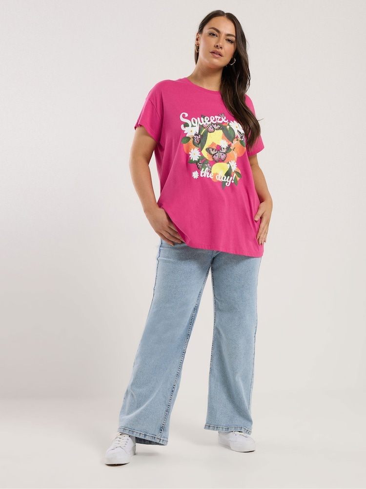 Yours Curve Pink Squeeze The Day Placement T-Shirt - Image 2 of 5