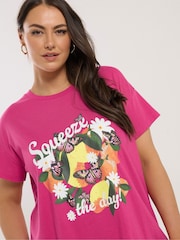 Yours Curve Pink Squeeze The Day Placement T-Shirt - Image 4 of 5