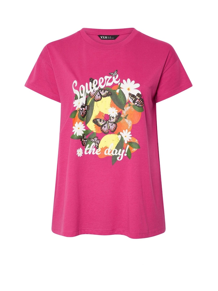 Yours Curve Pink Squeeze The Day Placement T-Shirt - Image 5 of 5
