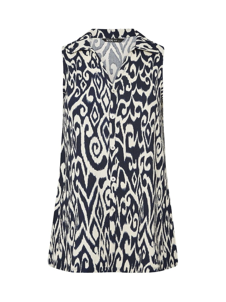 Yours Curve Blue Texture Sleeveless Shirt - Image 6 of 6