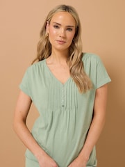 Long Tall Sally Green 100% Cotton Short Sleeve Pintuck Henley Top - Image 2 of 6